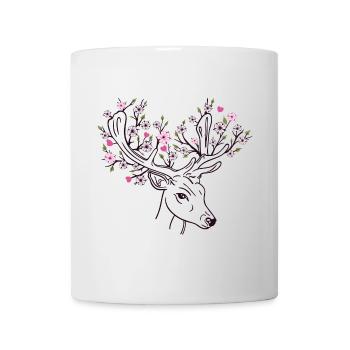 Chevreuil cerf fleur fleur floral printemps - Mug blanc - blanc - Devant