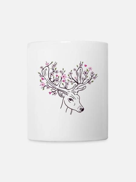 Chevreuil cerf fleur fleur floral printemps - Mug blanc - blanc