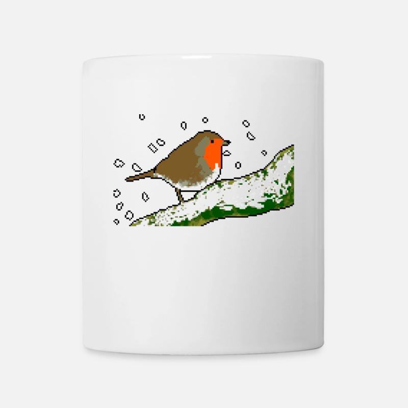 Rotkehlchen Winter Schnee Pixel - Tasse - Weiß