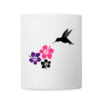 Hummingbird, colibri with hibiscus flowers. - Mug - white - Front