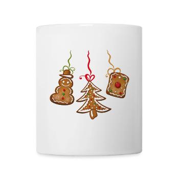 Christmas Cookies. Snowman with tree, gingerbread. - Mug - white - Front