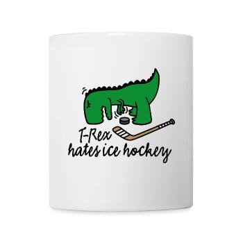 T-Rex hates ice hockey player dinosaur puck - Mug - white - Front