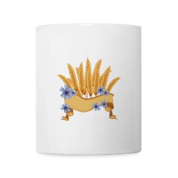Weizenähren und Kornblumen Blüten mit Banner - Tasse - Weiß - Vorne