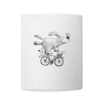 Chien drôle sur cycliste de dessin animé de vélo - Mug blanc - blanc - Devant