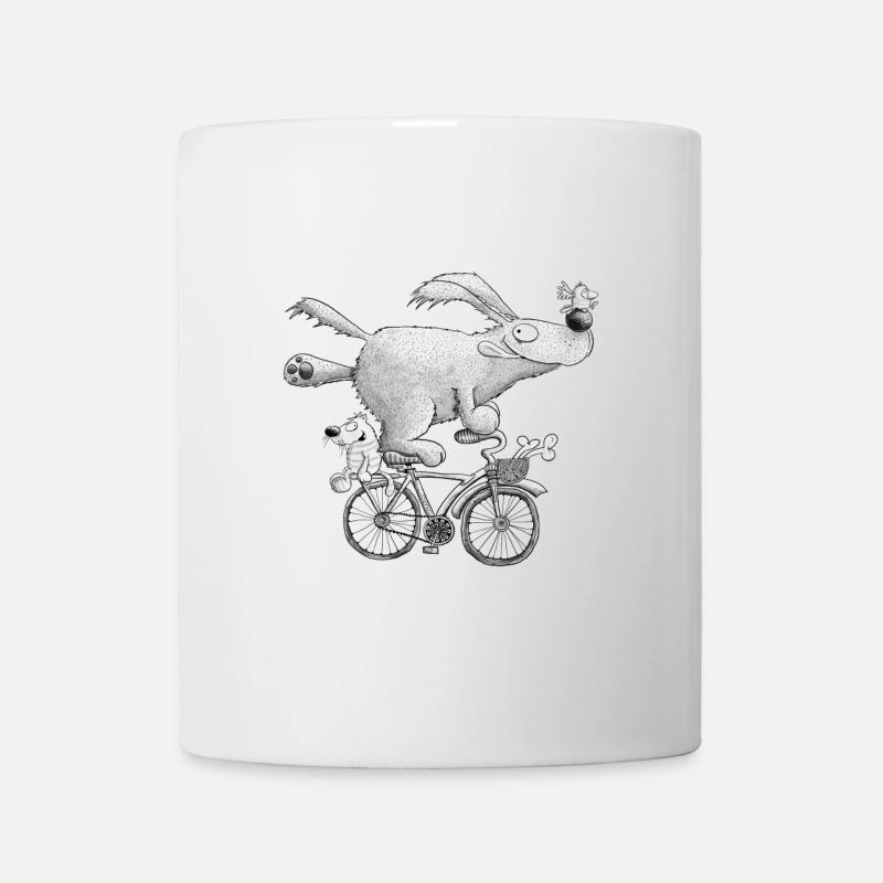 Chien drôle sur cycliste de dessin animé de vélo - Mug blanc - blanc