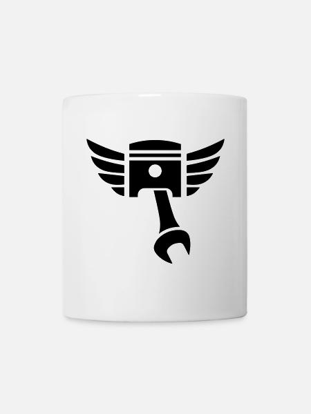 Kolben Schlüssel Emblem mit Flügeln - Tasse - Weiß