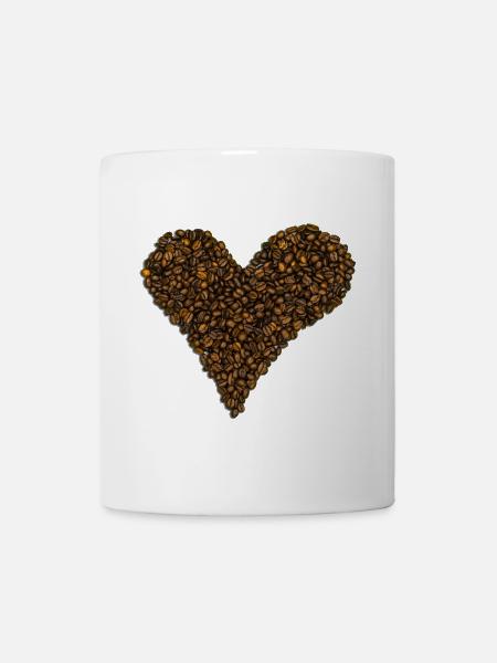 Ein Herz aus Kaffeebohnen - Tasse - Weiß