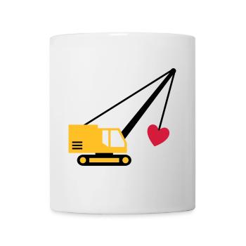 ★ Designfarben änderbar ★ Seilbagger mit Herz - Tasse - Weiß - Vorne