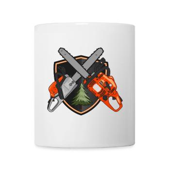 Kettensägen auf Schild - Tasse - Weiß - Vorne