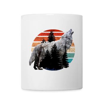 heulender Wolf Doppelbelichtung mit Retro Sunset - Tasse - Weiß - Vorne