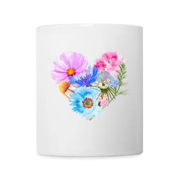 Herz aus Blumen | Geschenk Valentinstag - Tasse - Weiß - Vorne