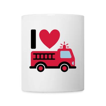 I love firefighters (fire truck with ladder) - Mug - white - Front