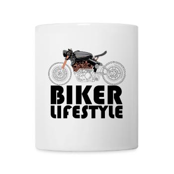 Biker Lifestyle Symbol Motorcycle Illustration Logo - Mug - white - Front