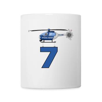 Polizei Hubschrauber 7. Geburtstag - Tasse - Weiß - Vorne
