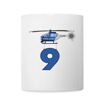 Polizei Hubschrauber 9. Geburtstag - Tasse - Weiß - Vorne
