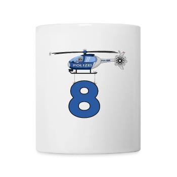 Polizei Hubschrauber 8. Geburtstag - Tasse - Weiß - Vorne