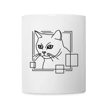 Chat en forme géométrique - Conception d’art au trait - Mug blanc - blanc - Devant