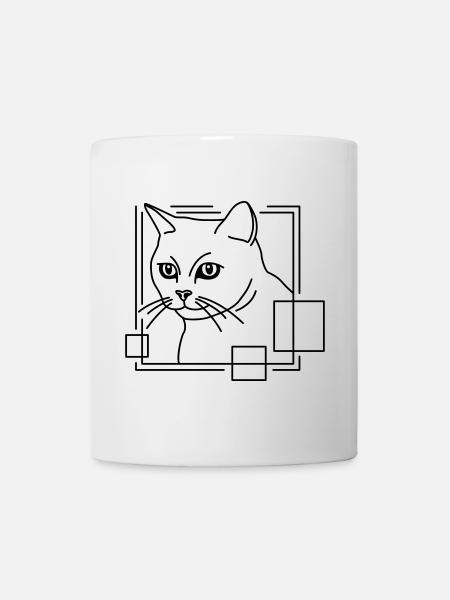 Katze in geometrischer Form - Line-Art-Design - Tasse - Weiß