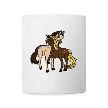 zwei Ponys– Ponyhof Abenteuer, Cartoon - Tasse - Weiß - Vorne