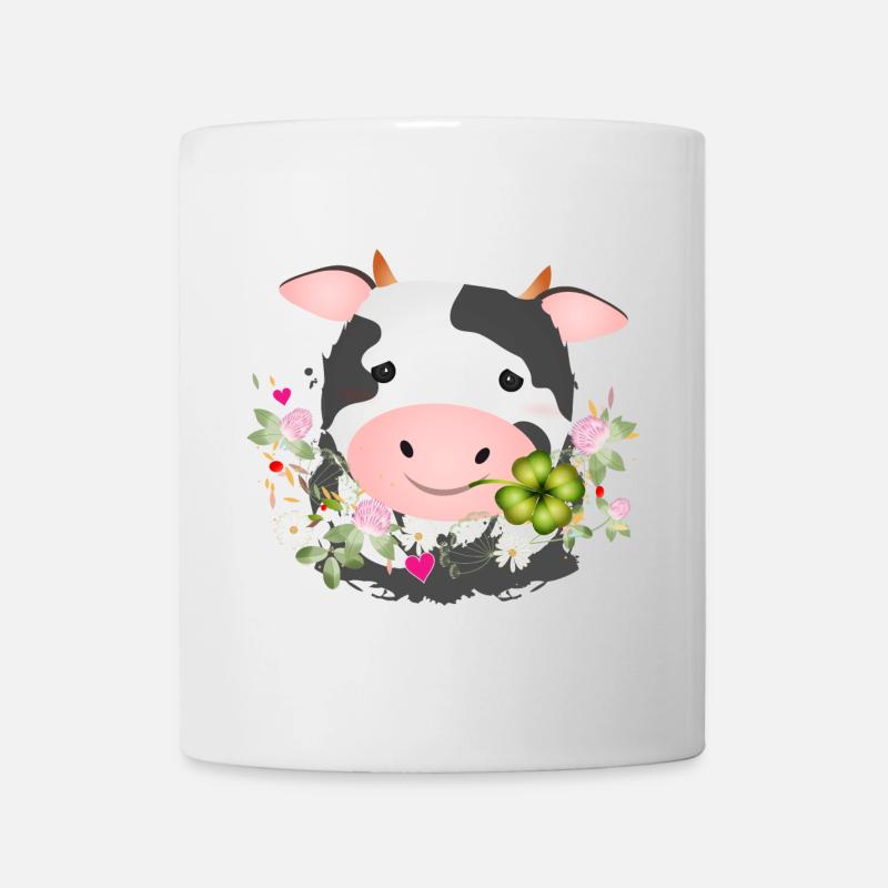 Vache mignonne avec trèfle pour les fans de ferme - Mug blanc - blanc