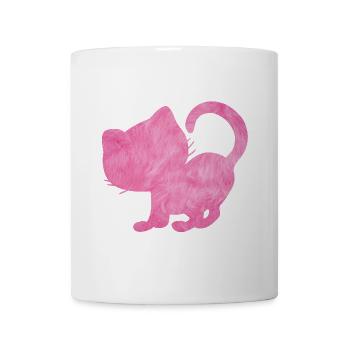 Cat silhouette fluffy pink pink cat love - Mug - white - Front