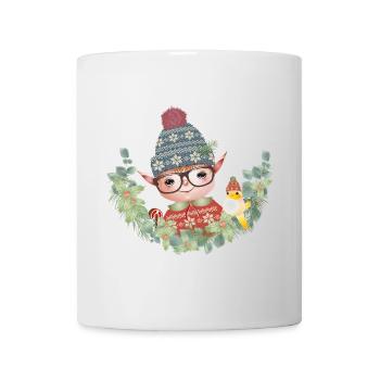 Adorable lutin de Noël mignon avec oiseau - Mug blanc - blanc - Devant