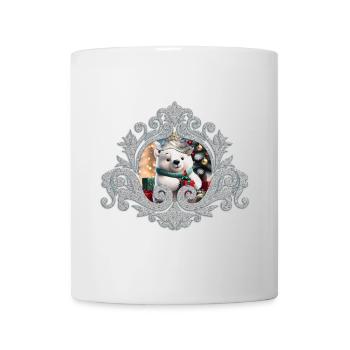 Cute fluffy Christmas polar bear with gift. - Mug - white - Front