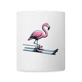 Flamant rose fantaisiste skieur sur les pistes - Mug blanc - blanc - Devant