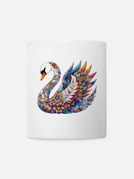 Schwan mit Mandalas verziert - Tasse - Weiß