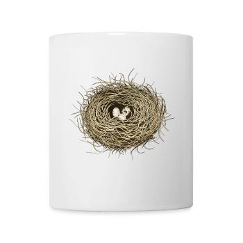 Nid d’oiseau ou panier de Pâques avec trois oeufs d’oiseau - Mug blanc - blanc - Devant