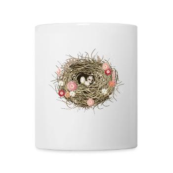 Nid d’oiseau ou panier de Pâques avec des fleurs séchées - Mug blanc - blanc - Devant