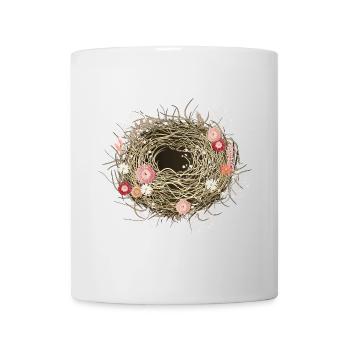 Nid d’oiseau vide ou panier de Pâques avec des fleurs séchées - Mug blanc - blanc - Devant