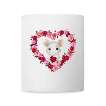 white mouse with roses heart for valentine's day - Mug - white - Front