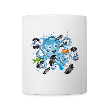 Bodybuilder octopus with dumbbells while exercising - Mug - white - Front