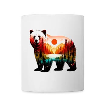 Decorated bear painted with forest landscape - Mug - white - Front