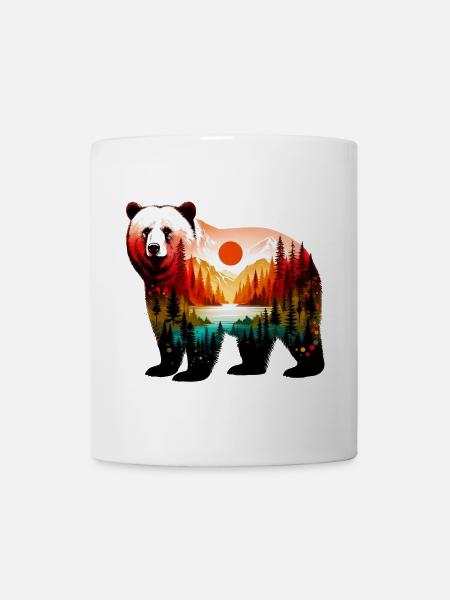 Decorated bear painted with forest landscape - Mug - white