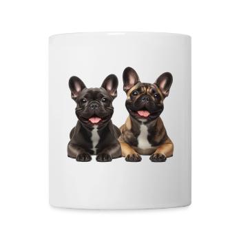 Zwei fröhliche französische Bulldoggen - Tasse - Weiß - Vorne