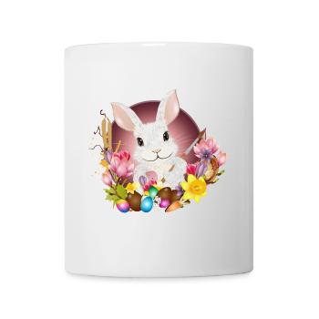 white rabbit with easter eggs as easter bunny - Mug - white - Front