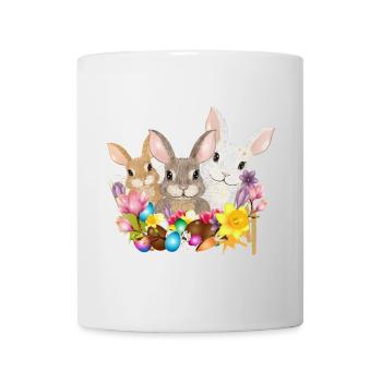 Cute Easter Bunny Family with Colorful Easter Eggs - Mug - white - Front