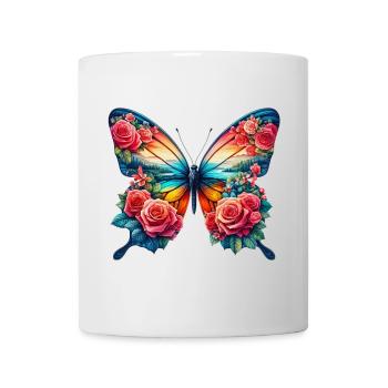 Schmetterling Rosa Blumen Rosen Dornen Rosengarten - Tasse - Weiß - Vorne