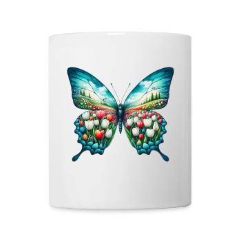 Schmetterling Blumen Tulpen Tulpe - Tasse - Weiß - Vorne