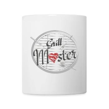 A barbecue with barbecue utensils and heart-shaped meat - Mug - white - Front