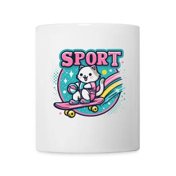 Katzensport: Skateboard-Petdesign Sport Cat  - Tasse - Weiß - Vorne