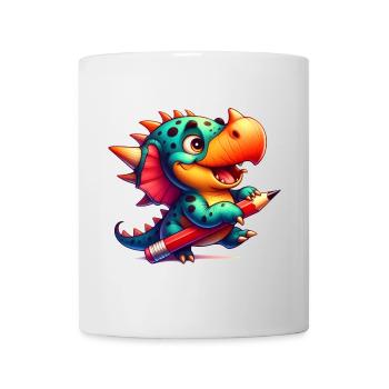 Kawaii Dino mit Bleistift Süßer Dinosaurier Kind - Tasse - Weiß - Vorne