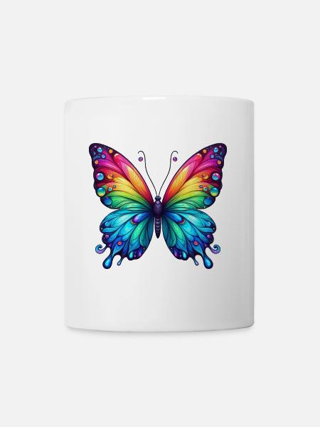 Schmetterling Regenbogen Farbenpracht - Tasse - Weiß