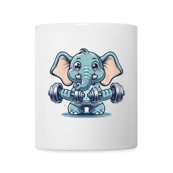 Éléphant de dessin animé mignon faisant de la musculation - Mug blanc - blanc - Devant