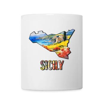 Aquarell Landkarte Sizilien - Tasse - Weiß - Vorne