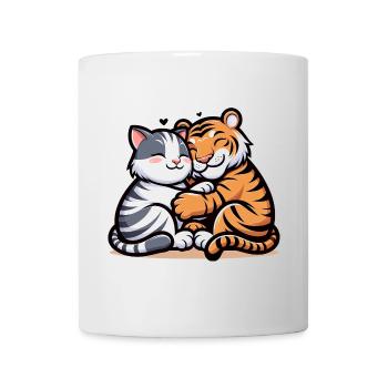 Câlin Chat Et Tigre Amoureux - Mug blanc - blanc - Devant