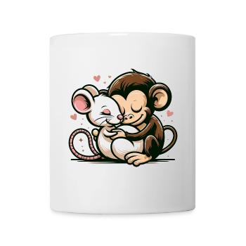 Cuddling Monkey And Mouse In Love - Mug - white - Front
