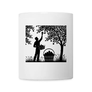 charming garden silhouette man picking apples - Mug - white - Front